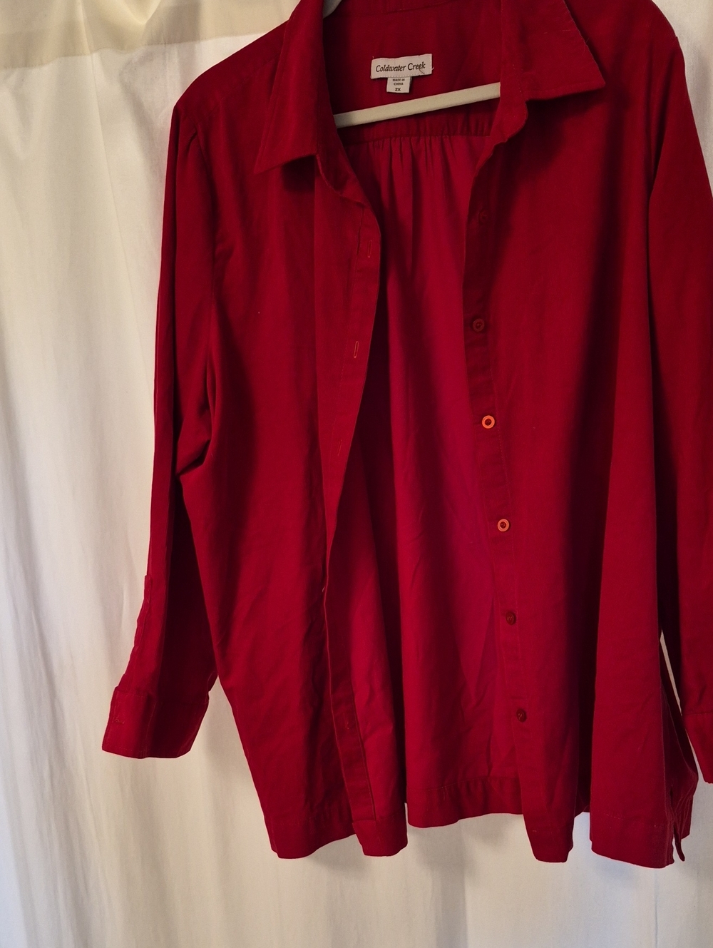 Coldwater Creek Women Fine Wale Corduroy Deep Red Button-Down Shirt